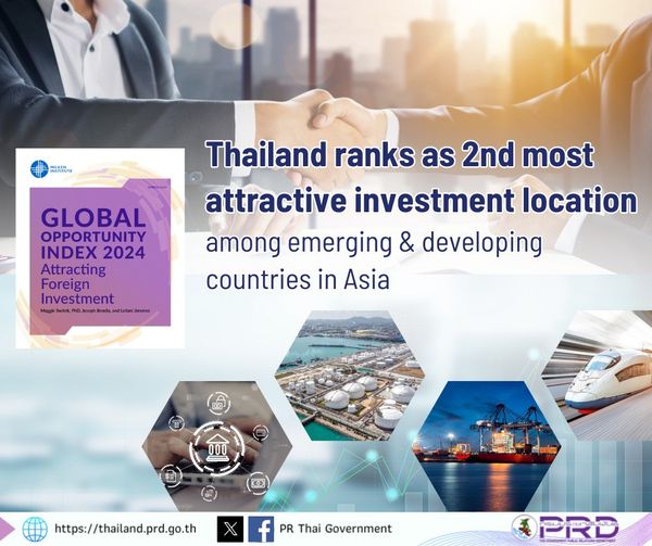 Thailand ranks as second most attractive investment location among emerging and developing countries in Asia