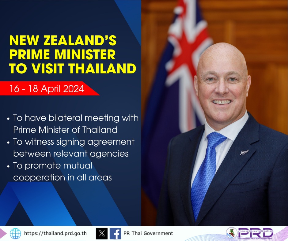 Prime Minister of New Zealand to Visit Thailand from 16 to 18 April 2024