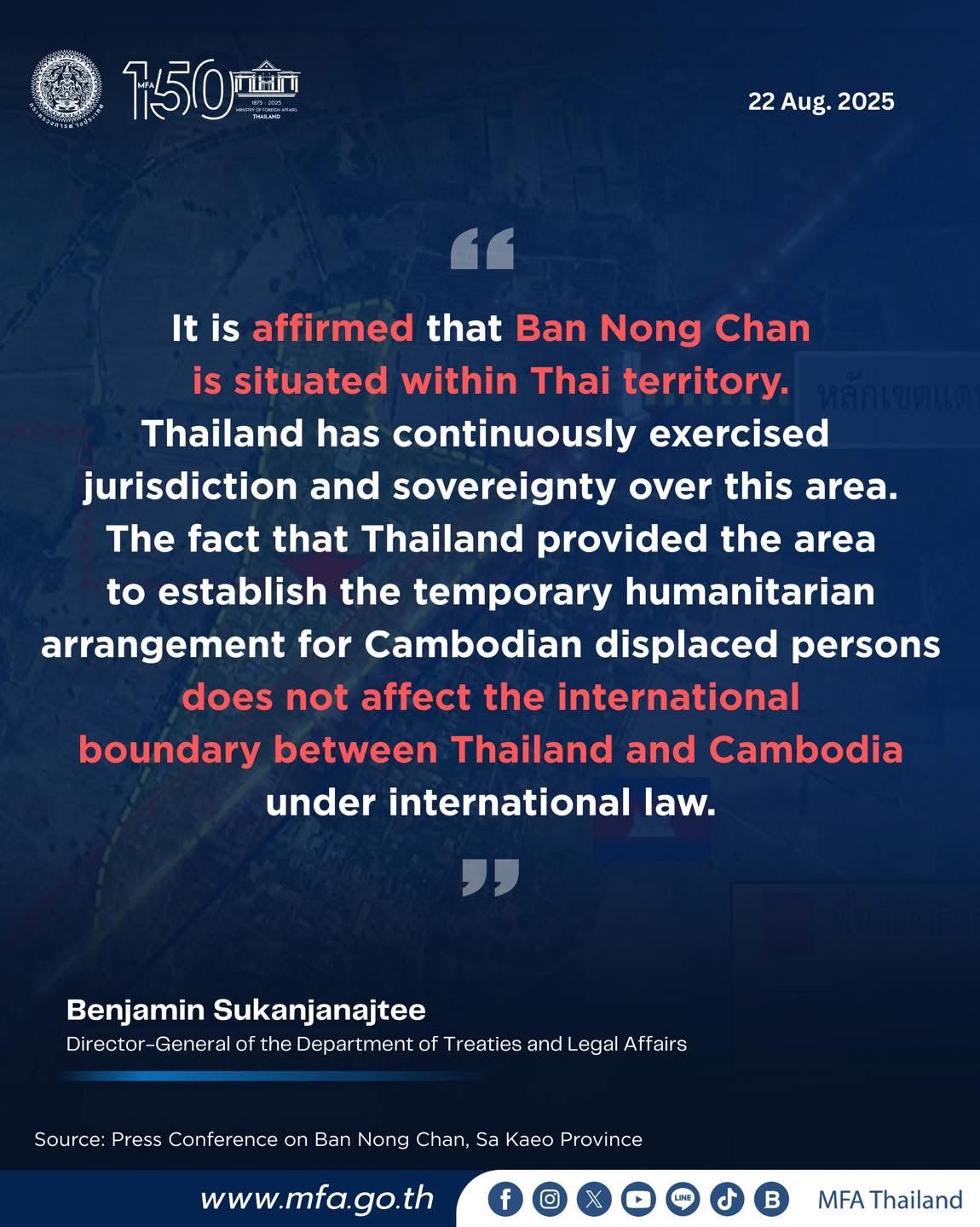 Summary of Press Briefing on Thailand-Cambodia Border Situation on 22 August 2025 