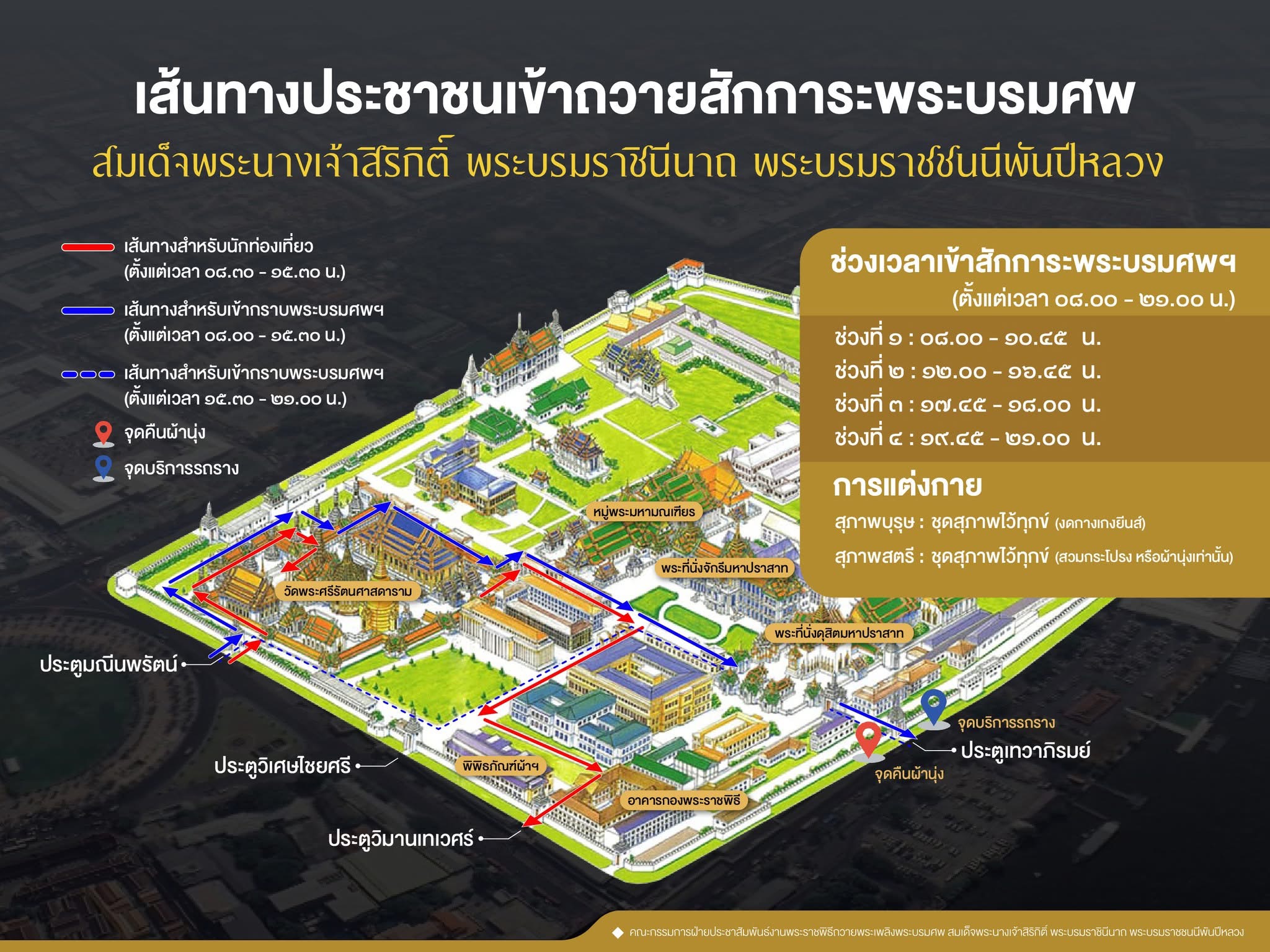 Routes for Mourners and Tourists Visiting the Grand Palace