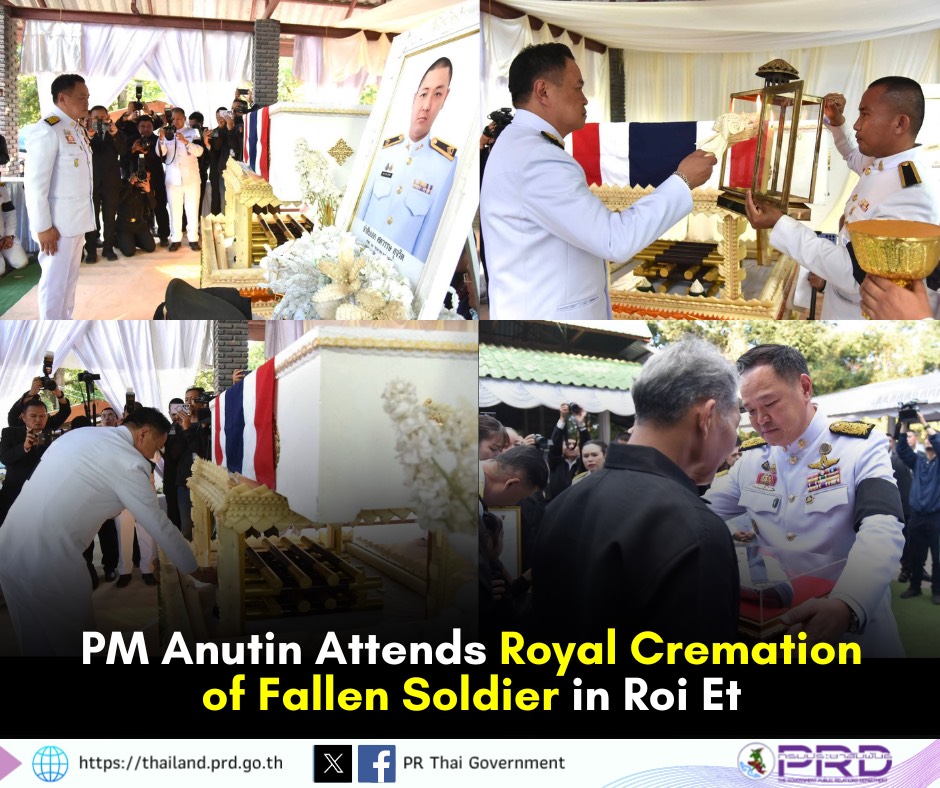 PM Anutin Attends Royal Cremation of Fallen Soldier in Roi Et