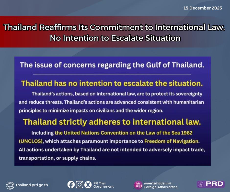 Thailand Reaffirms Its Commitment to International Law, No Intention to Escalate Situation