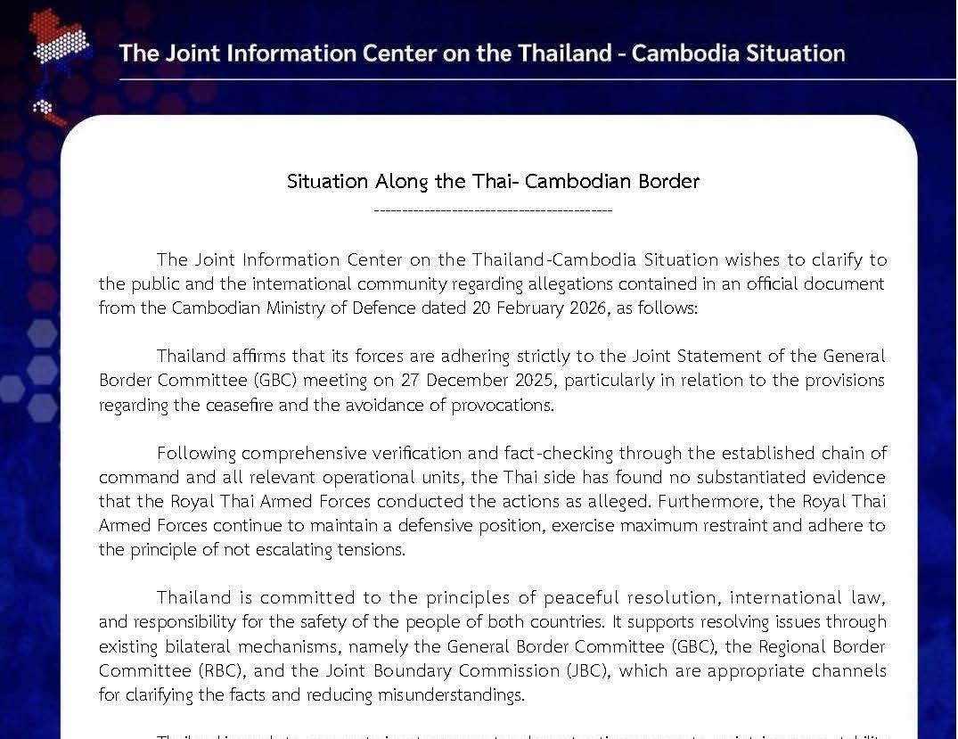 Thailand Clarifies Allegations Contained in Cambodian Official Document