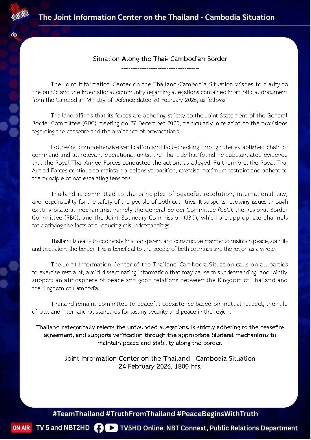 Situation Along the Thai- Cambodian Border