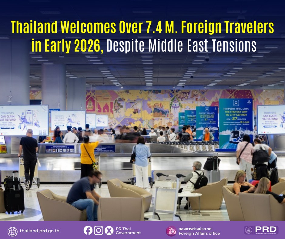 Thailand Welcomes Over 7.4 M. Foreign Travels in Early 2026, Despite Middle East Tensions