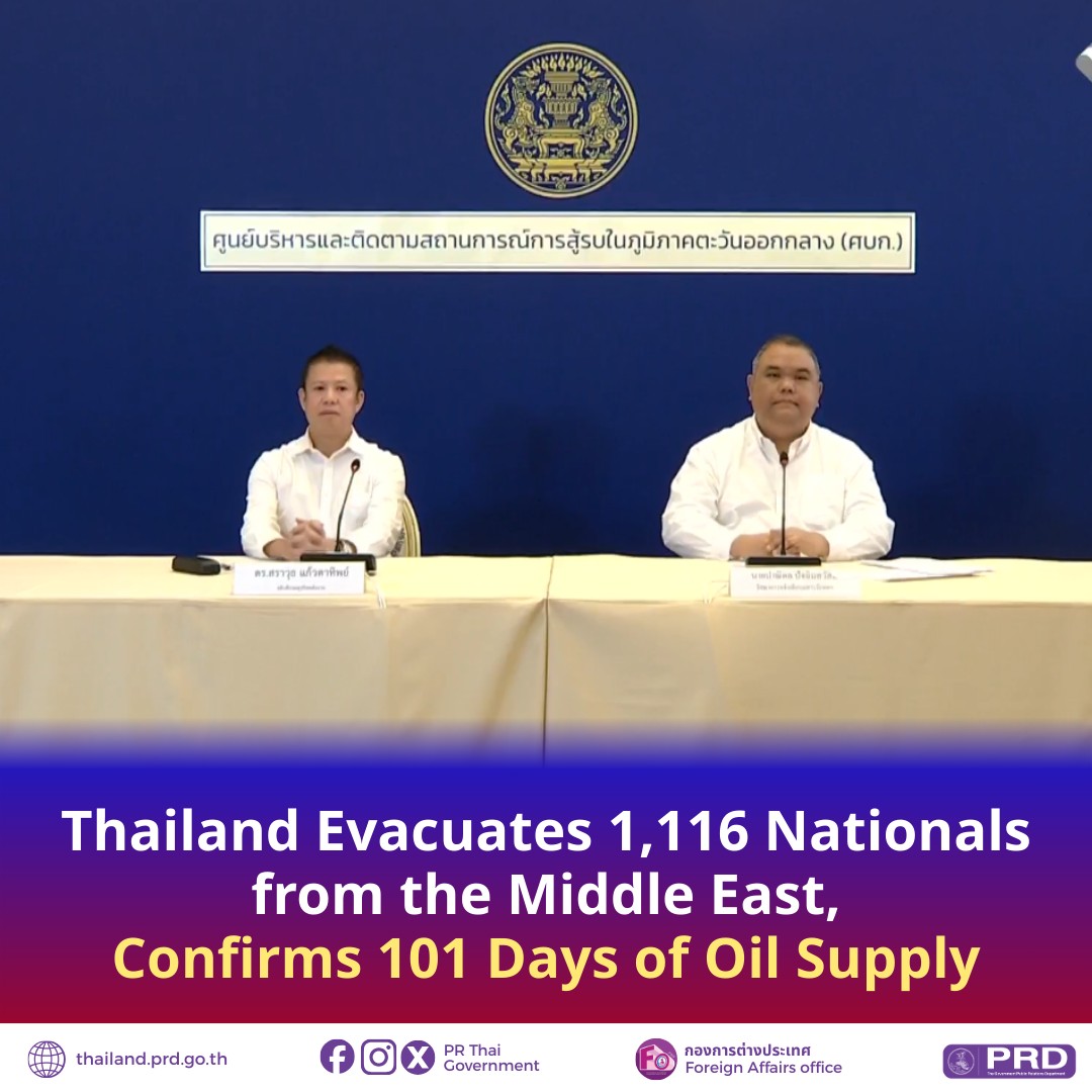 Thailand Evacuates 1,116 Nationals from the Middle East, Confirms 101 Days of Oil Supply