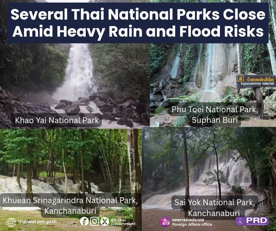 Several Thai National Parks Close Amid Heavy Rain and Flood Risks