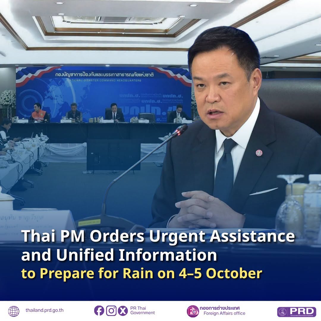 Thai PM Orders Urgent Assistance and Unified Information to Prepare for Rain on 4&ndash;5 October