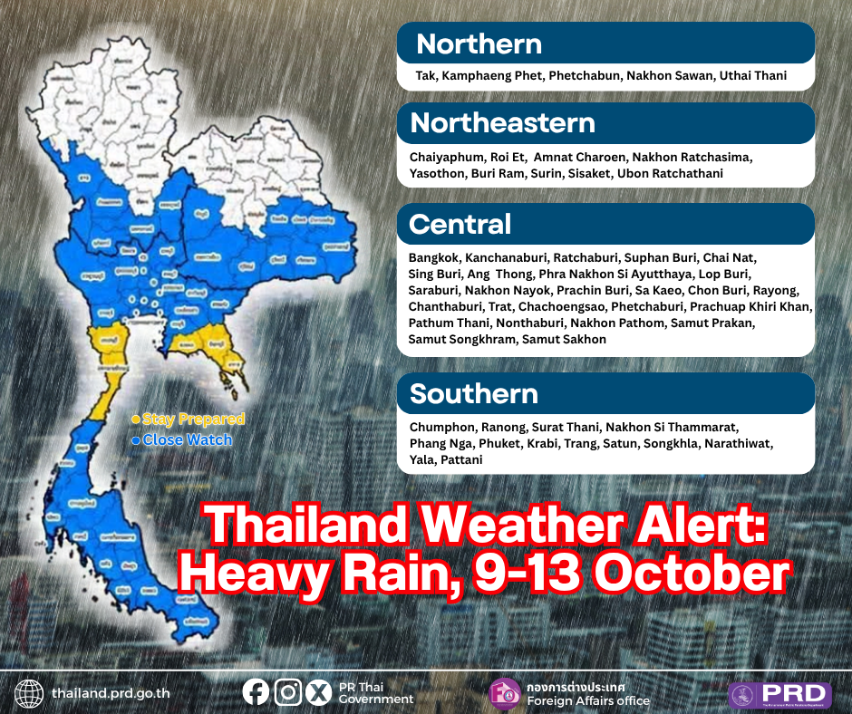 Thailand Weather Alert: Heavy Rain, 9-13 October